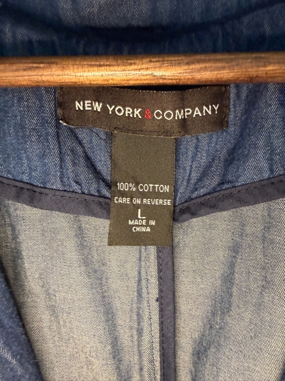 New York & Company Navy Blue (Denim) Double-Breasted Trench with Waist Tie - Picture 5 of 5
